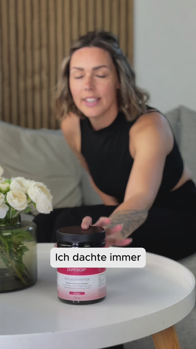 Eine Kundin erzählt begeistert über Ihre Erfahrungen mit dem puresgp Kollagen. Ab 25 Jahren reduziert der Körper stückweise die Kollagenbildung. Geschmacksneutral. 